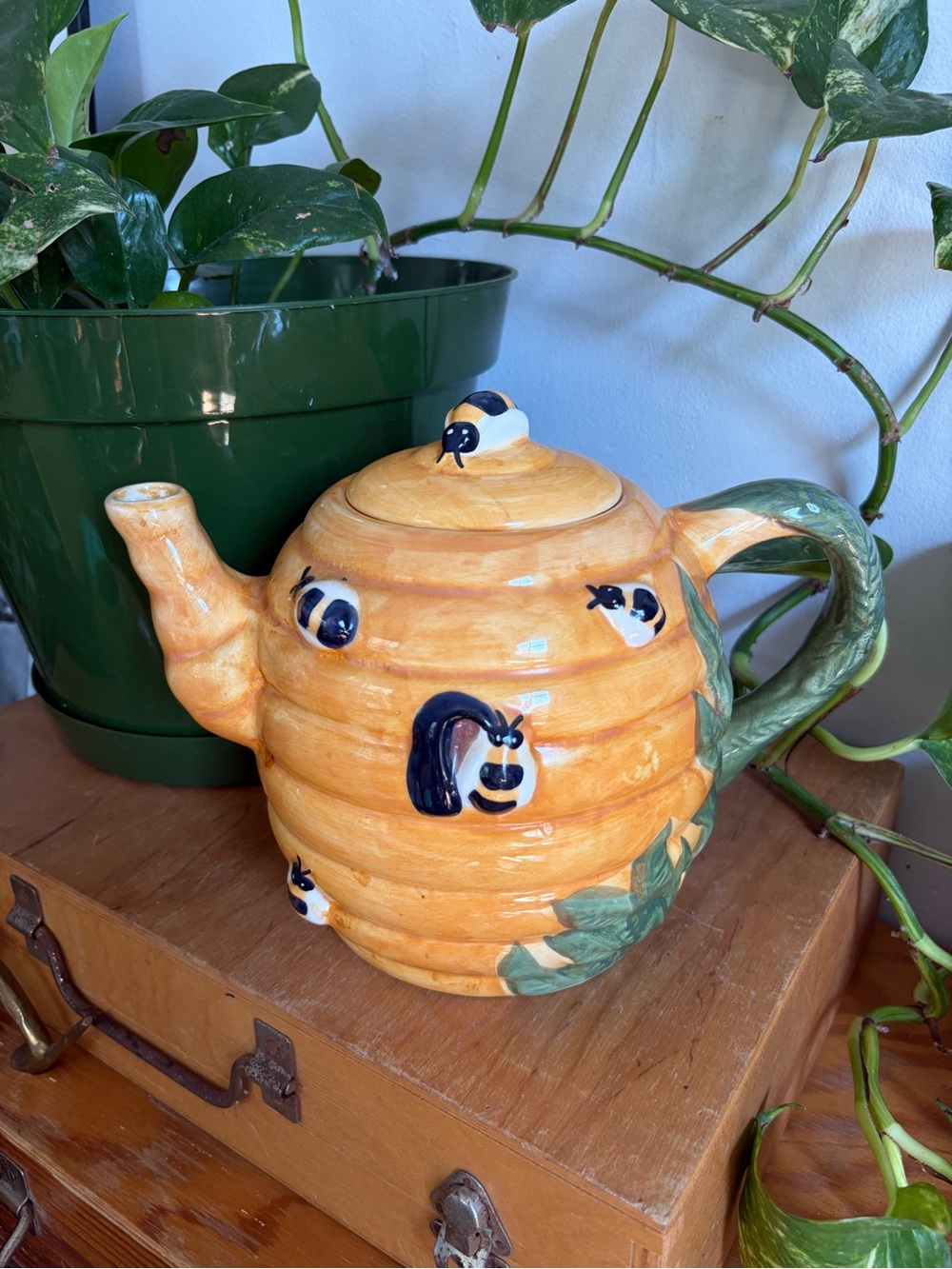 Vintage Ceramic Honeycomb Themed Teapot with Bees